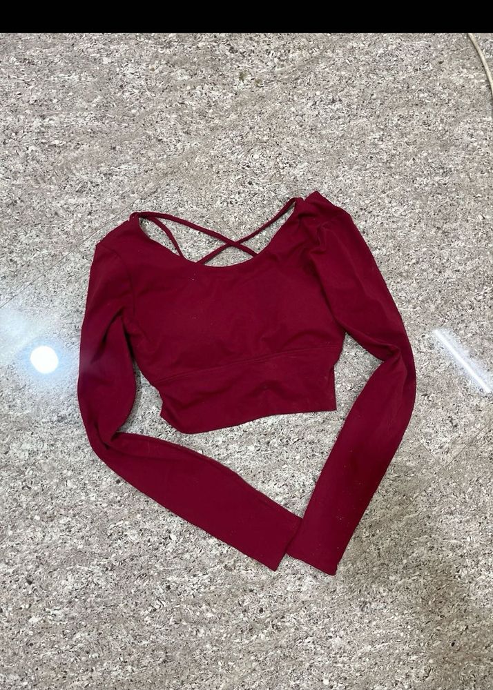 Maroon Long Sleeve Cropped Top