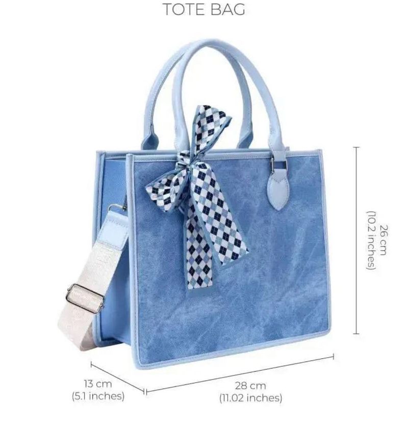 Chic Blue Tote Bag with Scarf Accent