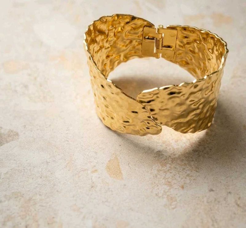 Hammered Gold Wide Cuff Bracelet