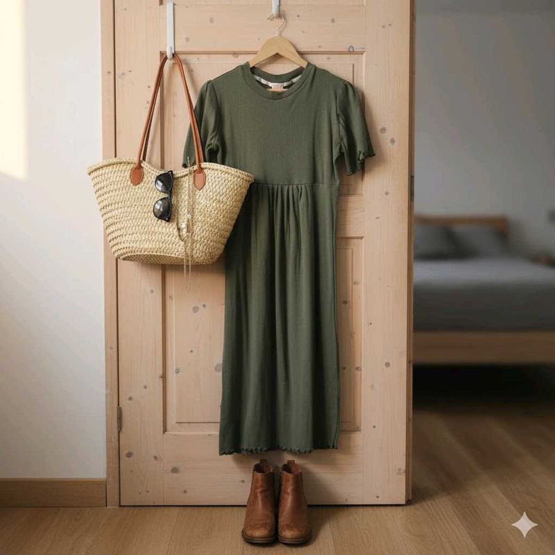 Olive Green Ribbed Dress