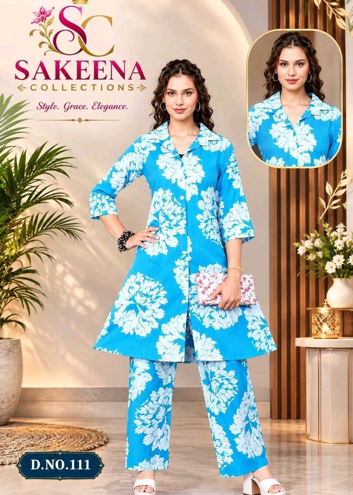 Blue Floral Print Kurta Set