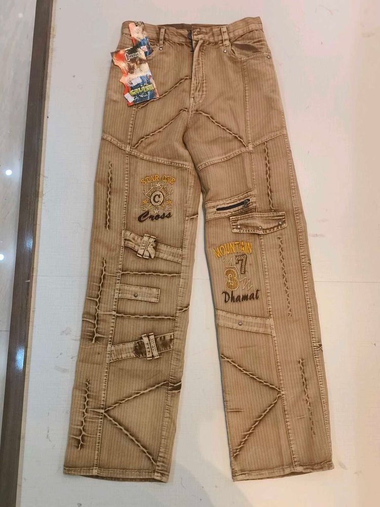 Vintage Y2K Tan Ribbed Cargo Pants