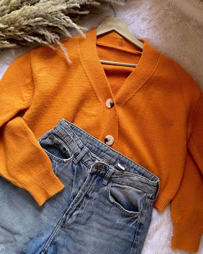 Cozy Orange Button-Up Cardigan