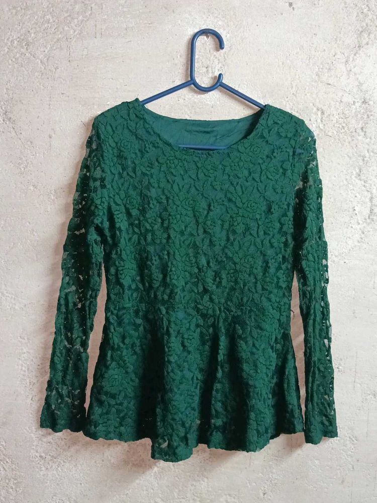 Elegant Lace Peplum Top Layered Green 💚