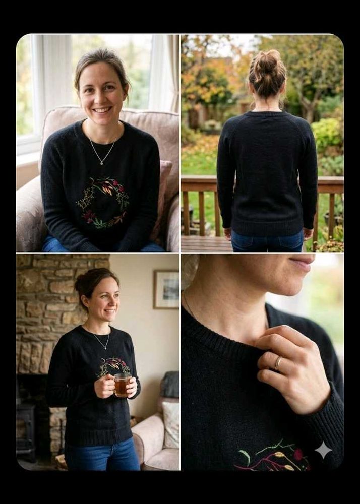 Cozy Embroidered Black Sweater