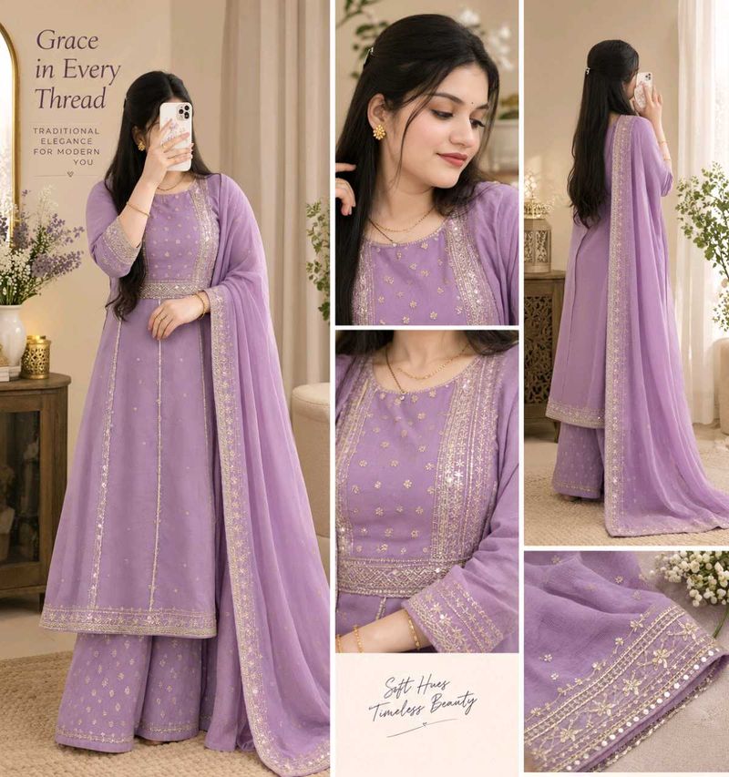Elegant Lavender Kurta Set with Dupatta