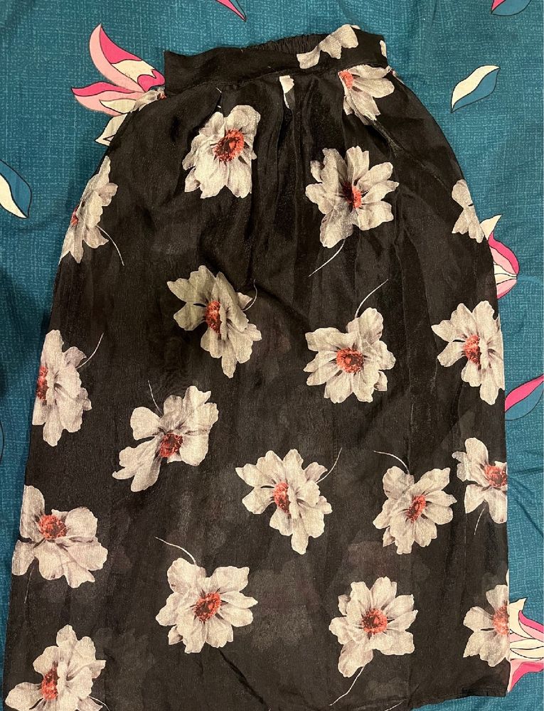 Black Floral Print Skirt