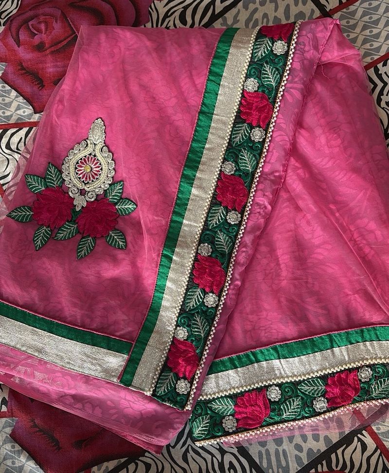 Pink Embroidered Saree