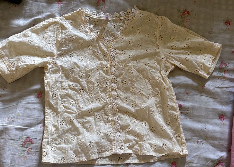 Cream Broderie Anglaise Top