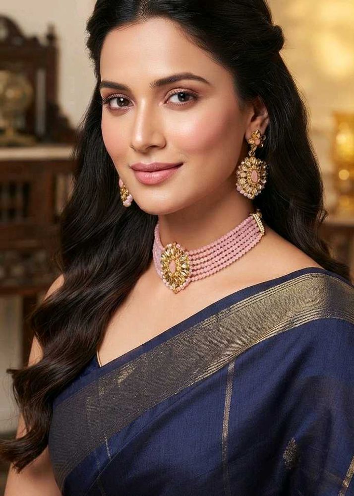 Elegant Pink Beaded Necklace &amp; Earring Set