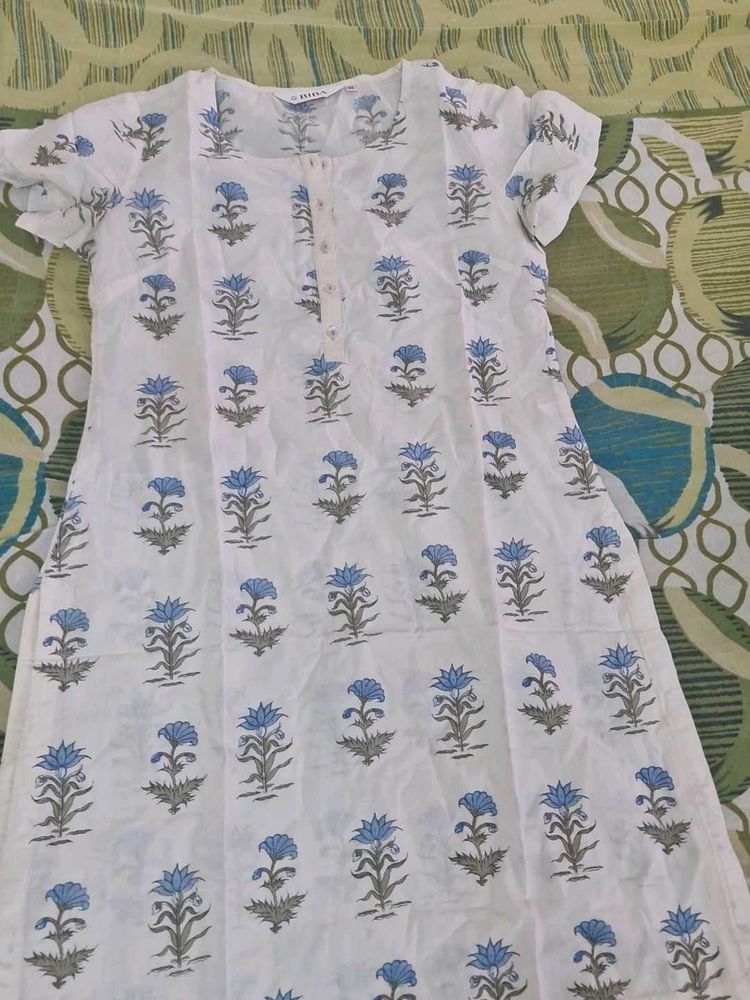 Women's White Floral Print Kurta