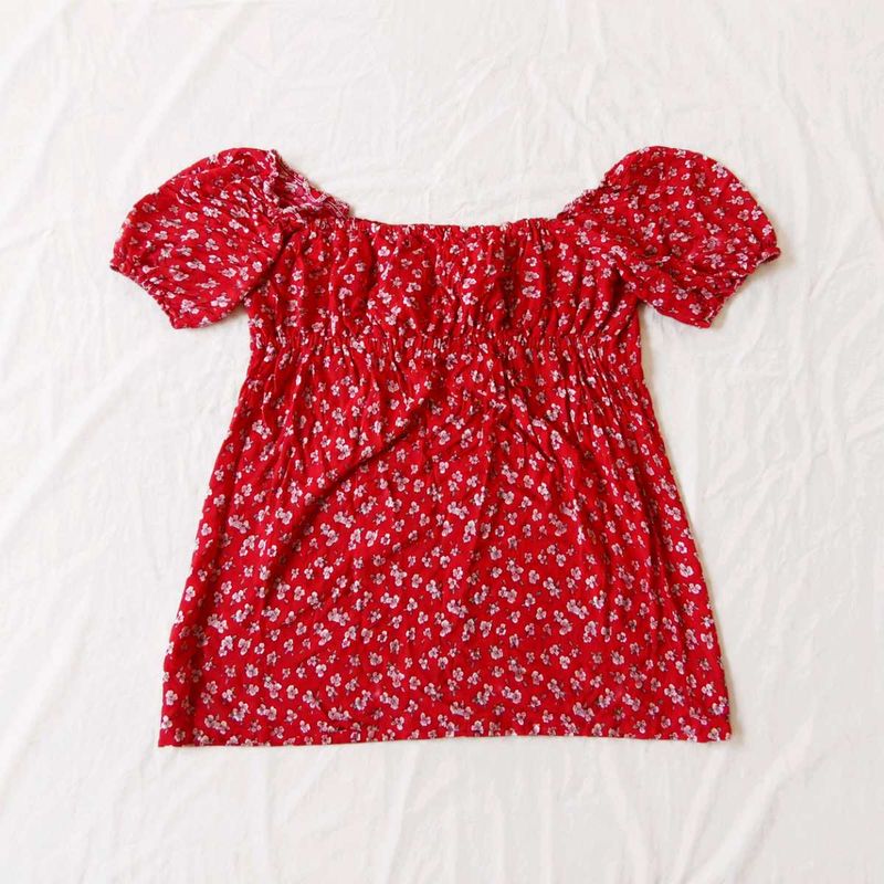 Red Floral Puff Sleeve