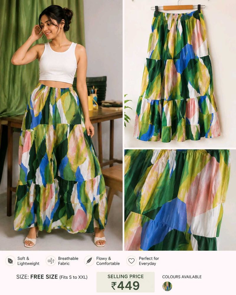 Tiered Abstract Print Maxi Skirt