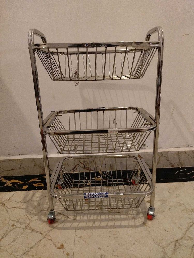Pure Steel Material Kitchen Trolley With Wheels