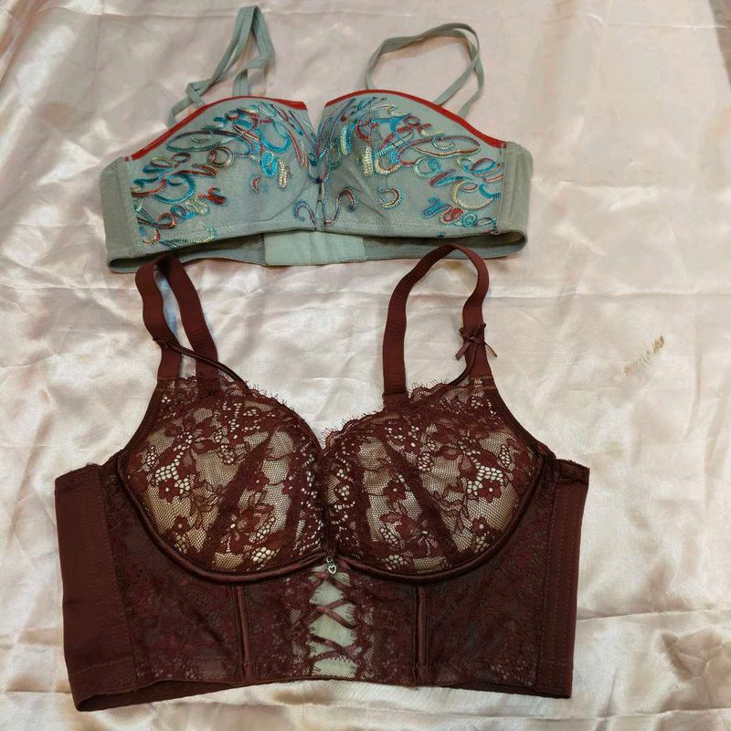 Lace &amp; Embroidered Bras Set