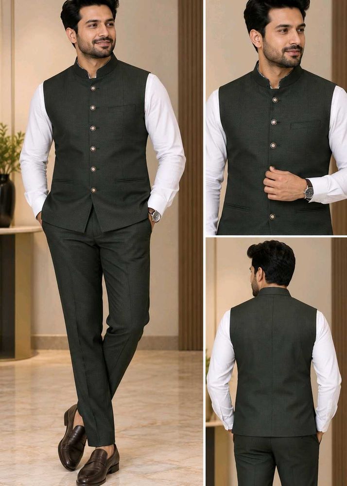 Premium Italian Fabric Nehru Jacket &amp; Trousers – B