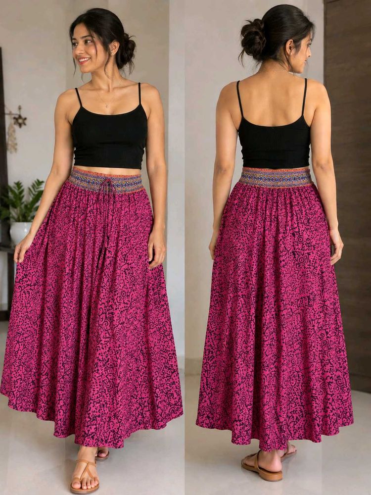 Boho Maxi Skirt - Pink Floral Print