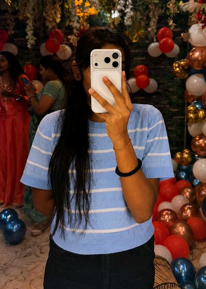 Cute Blue Striped Knit Top