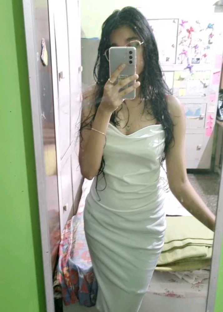 URBANIC Elegant White Cowl Neck Midi Dress
