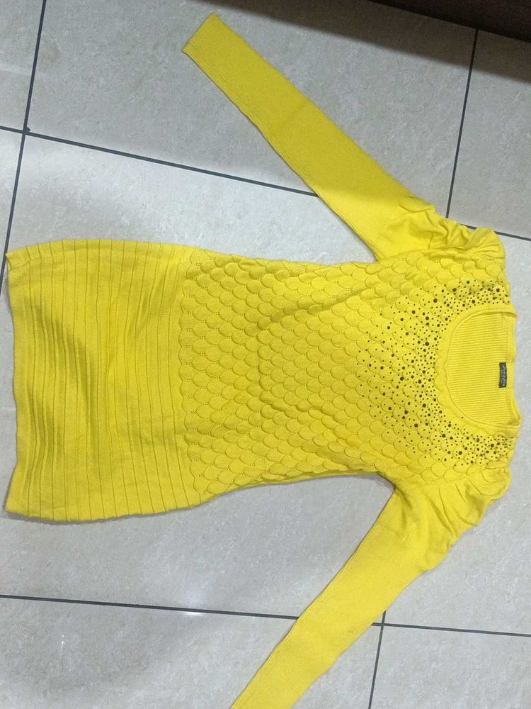 Vibrant Yellow Embellished Sweater Top