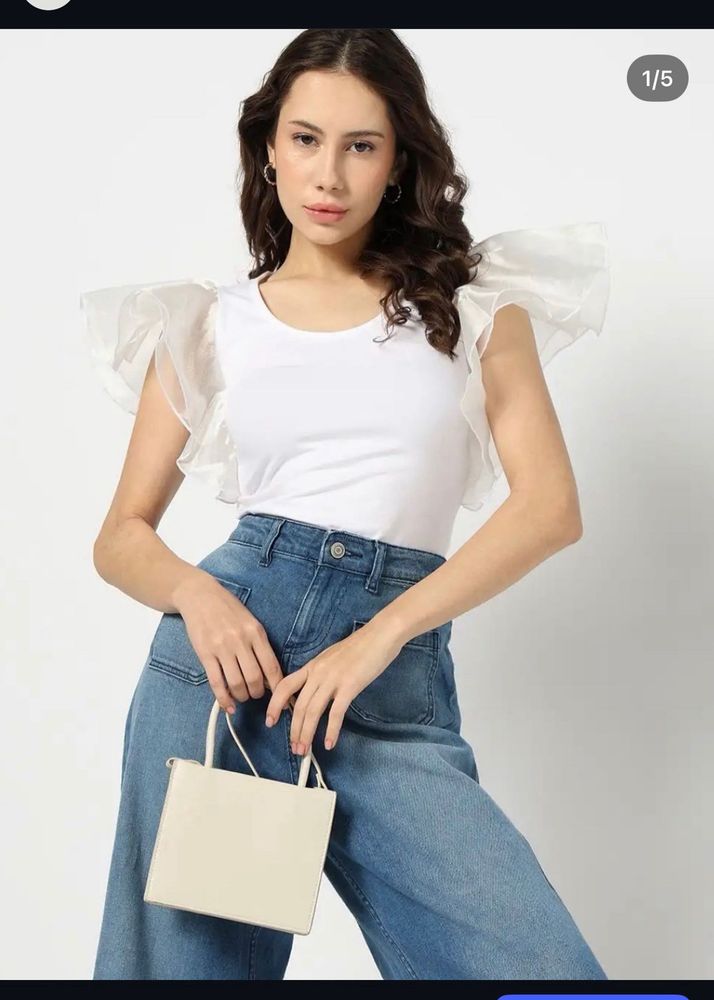 Chic White Top with Sheer Ruffles