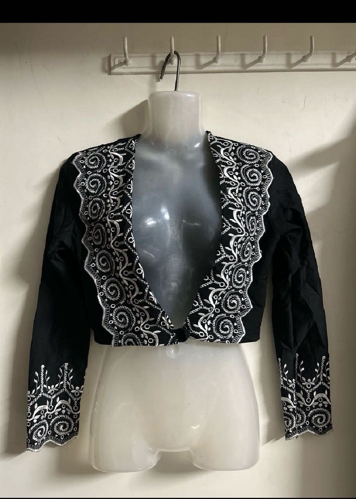 Embroidered Black Cropped Bolero