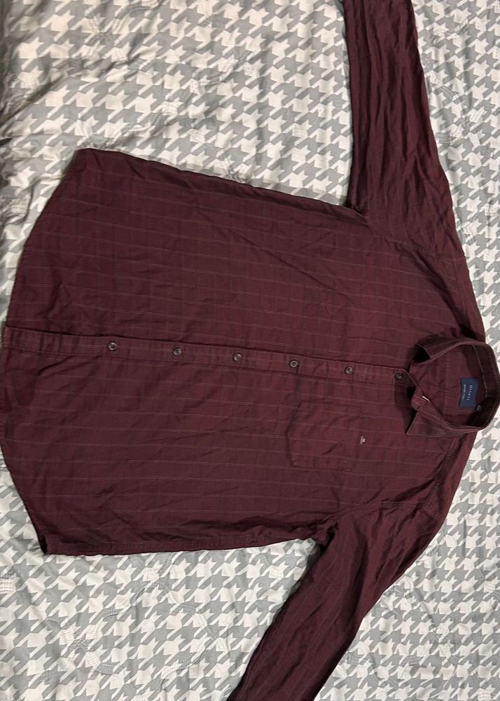 Men's Maroon Striped Casual Shirt