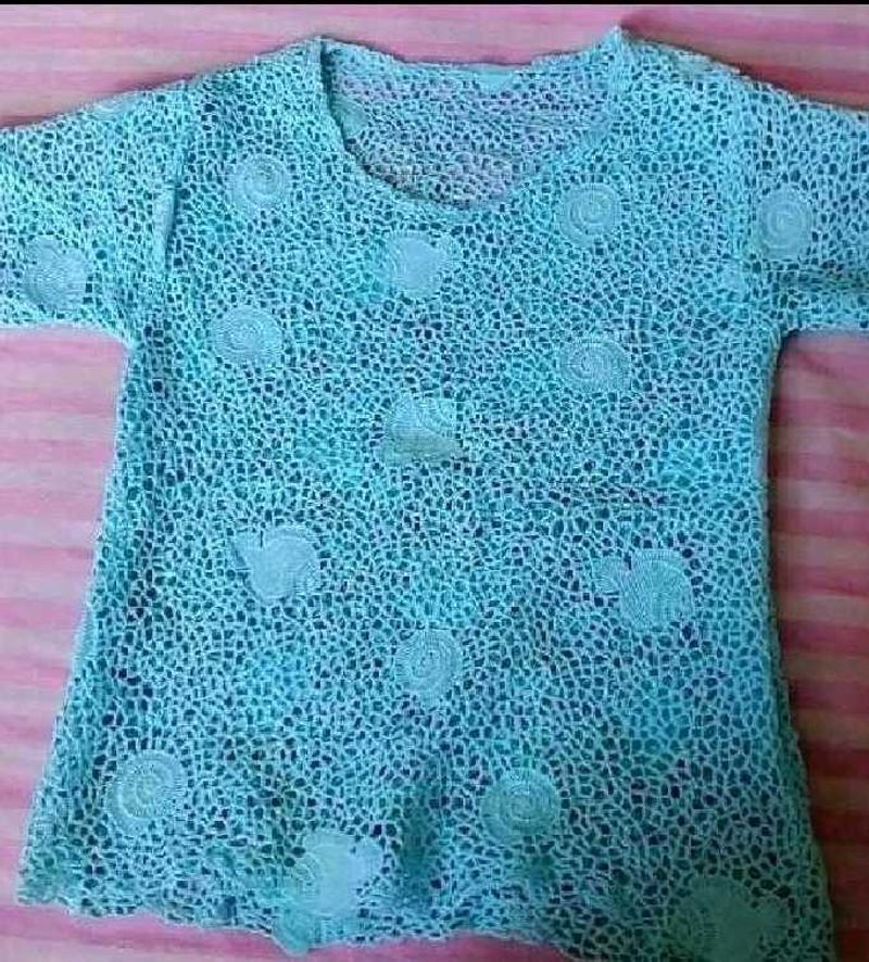 Teal Crochet Lace Blouse