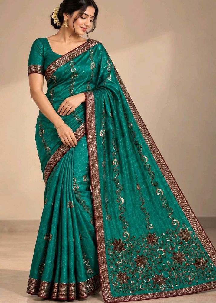 Chatpata 90's Teal Embroidered Silk Saree