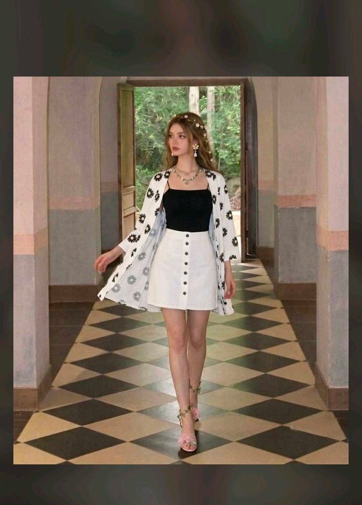 Daisy Print Sheer cute shirt(skirt available)
