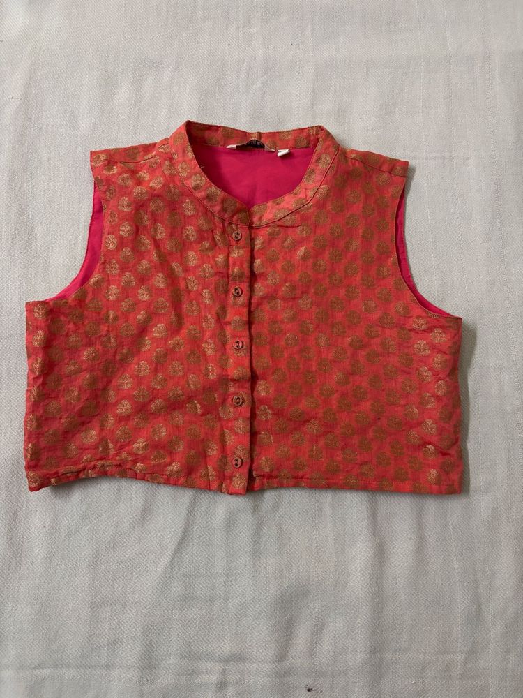 Banarsi Silk Brocade Crop Blouse/ Top