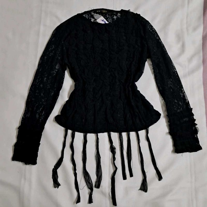 Y2k Vintage Gothic Grungy Black Lace Top
