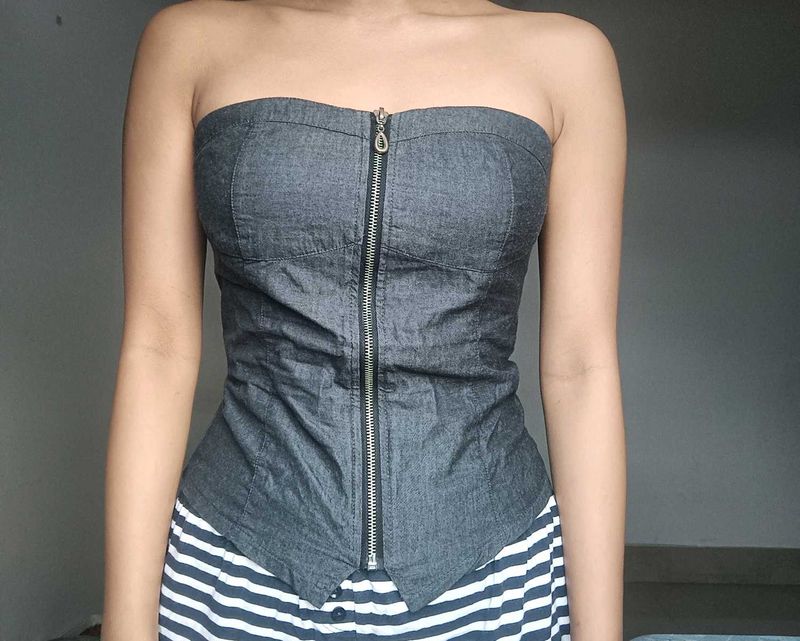 Stylish Grey Denim Corset Top