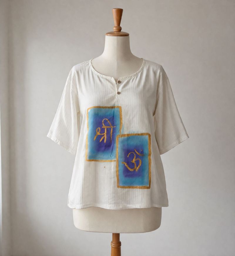 White Kurta with Om &amp; Shri Print