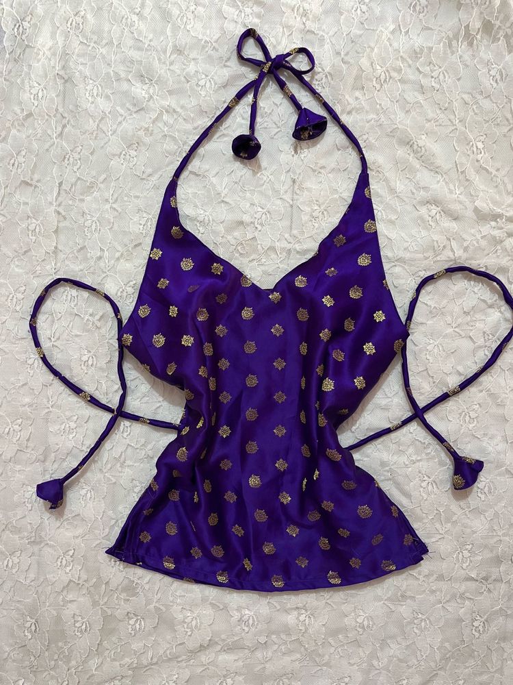 Vintage Halter Neck Banarsi Kurti