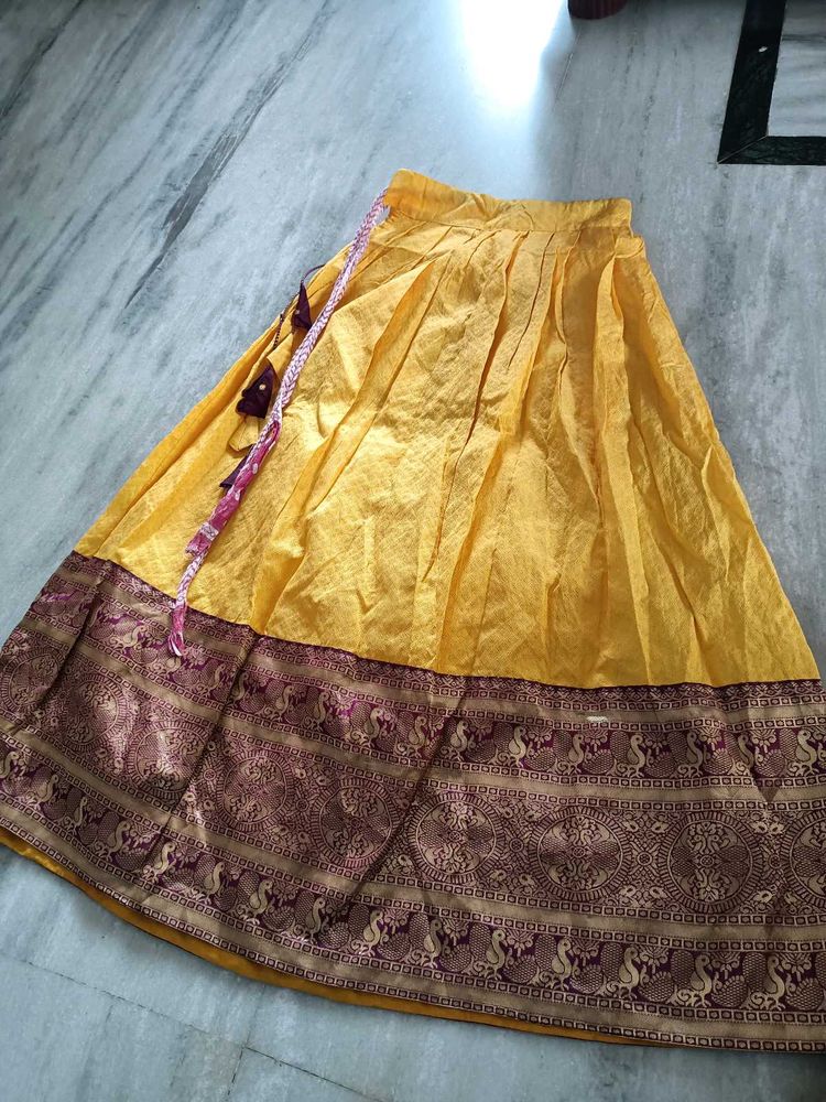 Vibrant Yellow Ethnic Skirt with Brocade Border