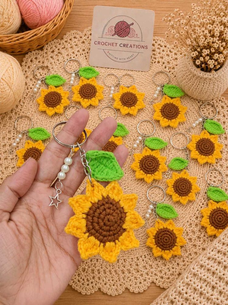 crochet sunflower keychains