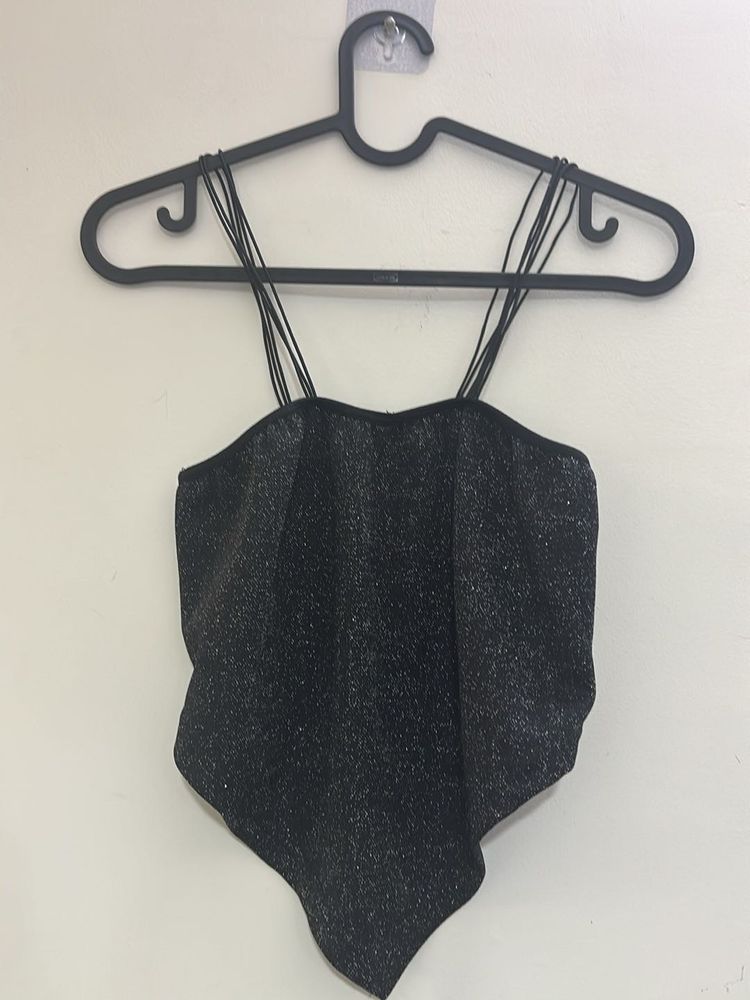 Black glitter and shimmer banana top