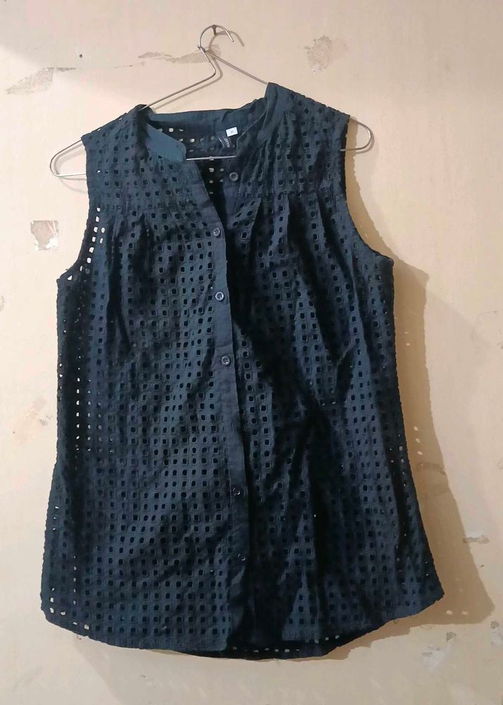 Stylish Sleeveless Eyelet Top