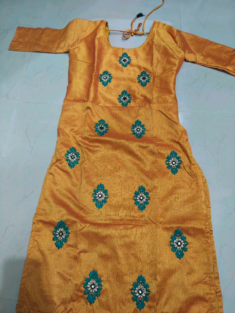 Orange Kurta with Mirror Work