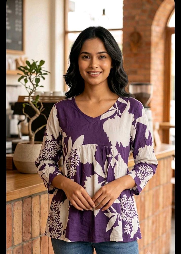 Purple Floral Print Kurta