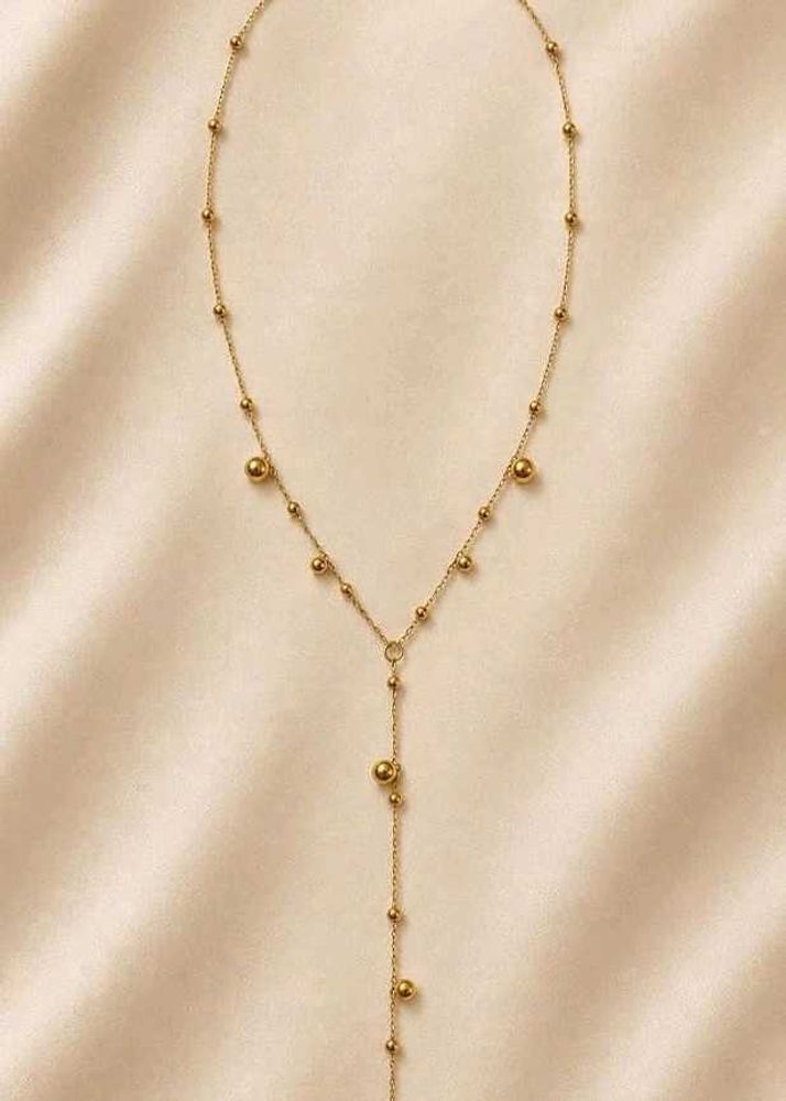 Elegant Gold Beaded Lariat Necklace