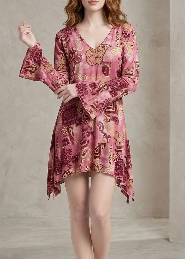 Pink Patterned Long Sleeve Top
