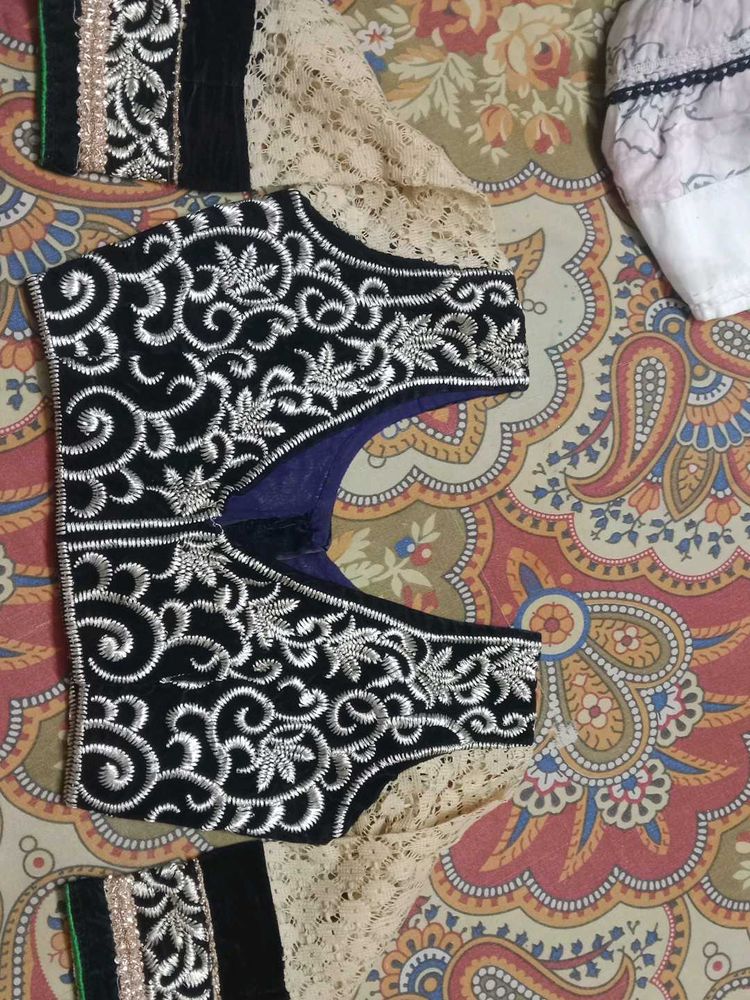 Embroidered Velvet Blouse