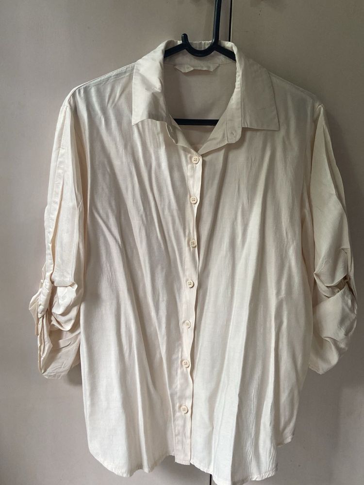 Cream Collared Button-Up Shirt