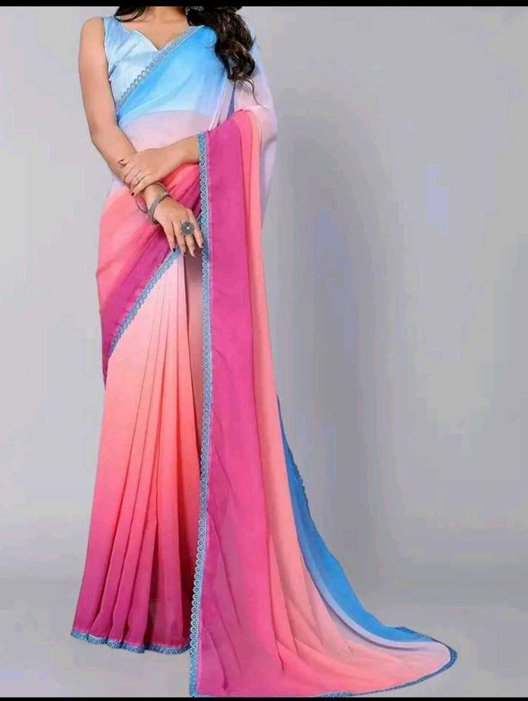 Ombre Pink Blue Saree