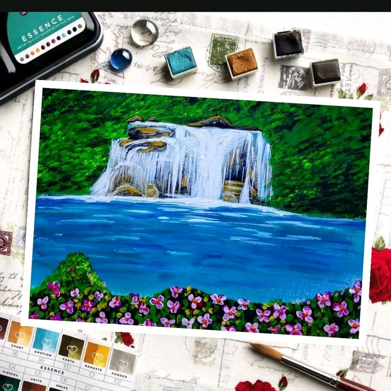 waterfall landscape painting