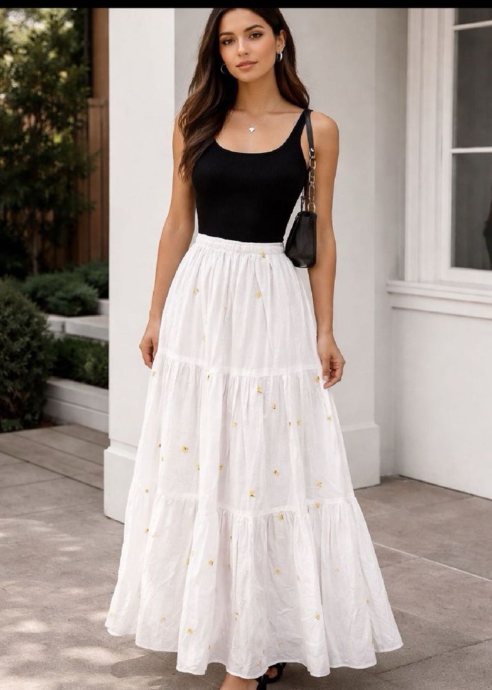 Flowy White Maxi Skirt