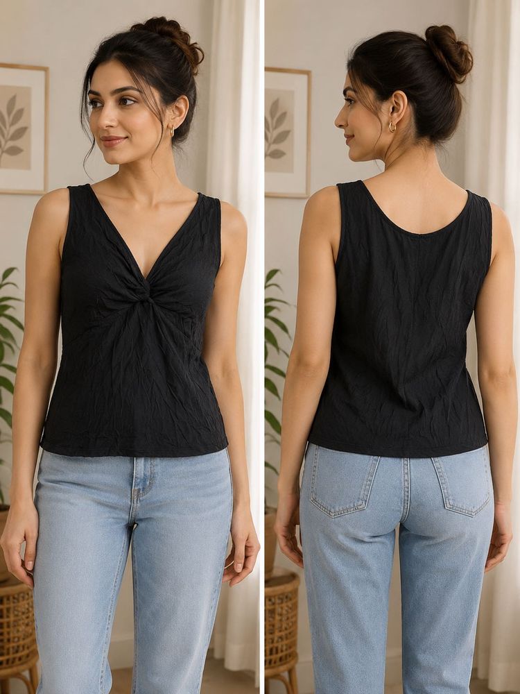 Chic Black V-Neck Ruched Tank Top