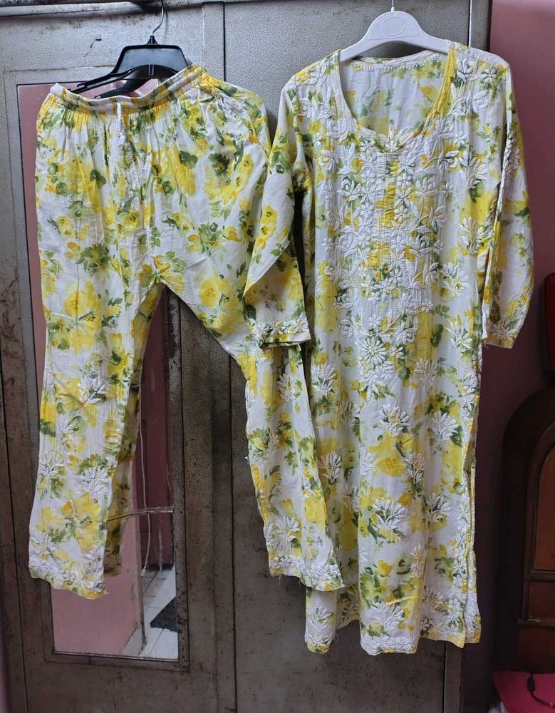 Embroidered Yellow Floral Kurta Set